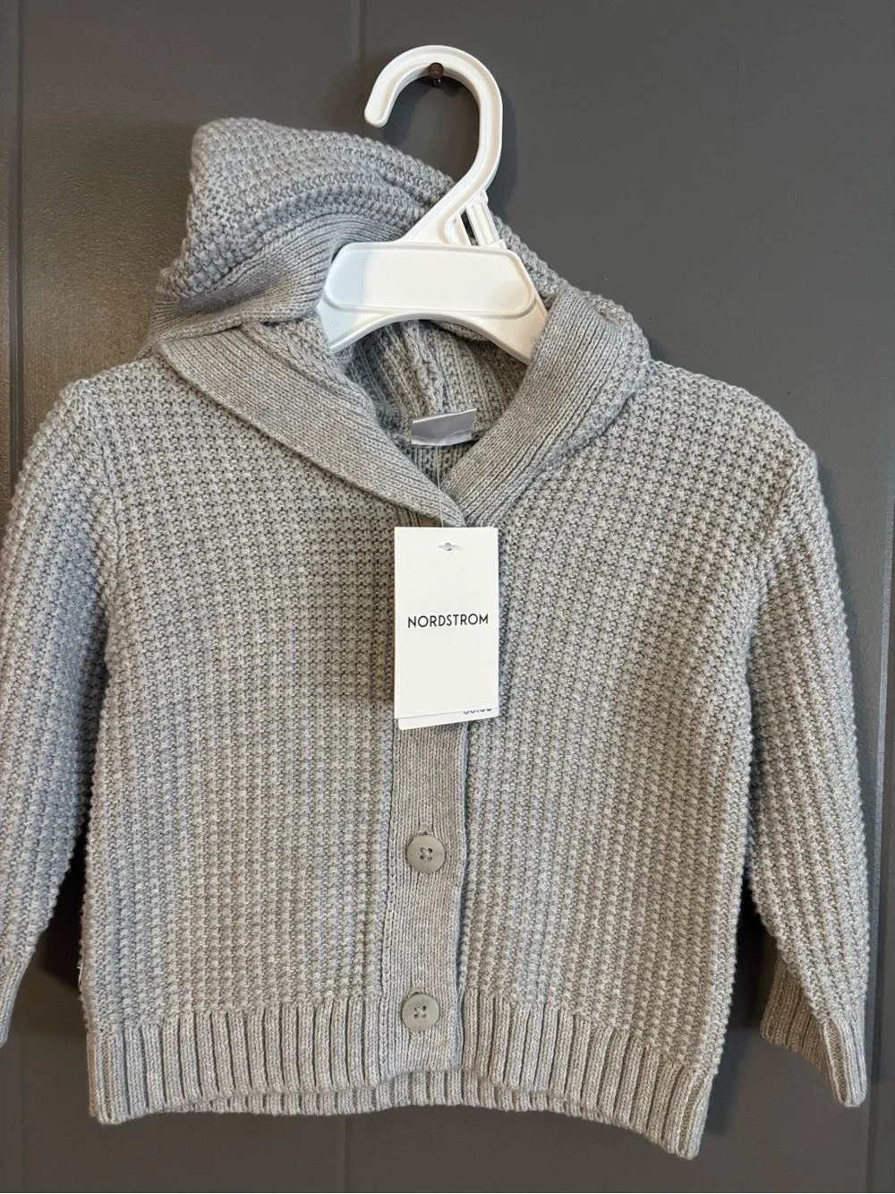 Nordstrom Gray Textured Knit Hooded Cardigan